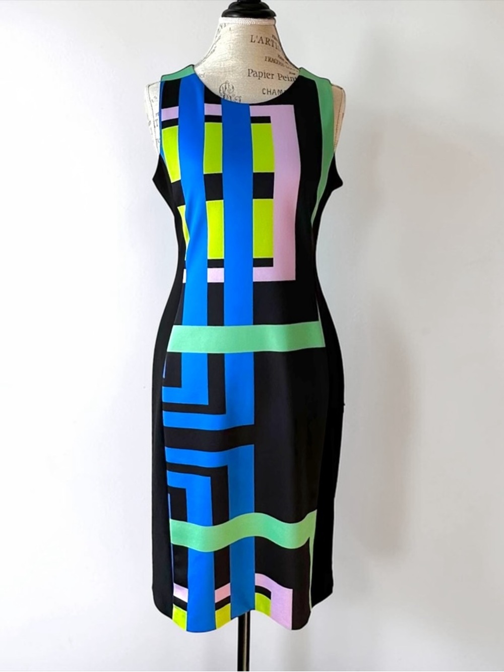 JOSEPH RIBKOFF Geometric Abstract Colourblock Sheath Cocktail Dress Size 8